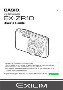 Casio Exilim EX ZR 10 manual. Camera Instructions.